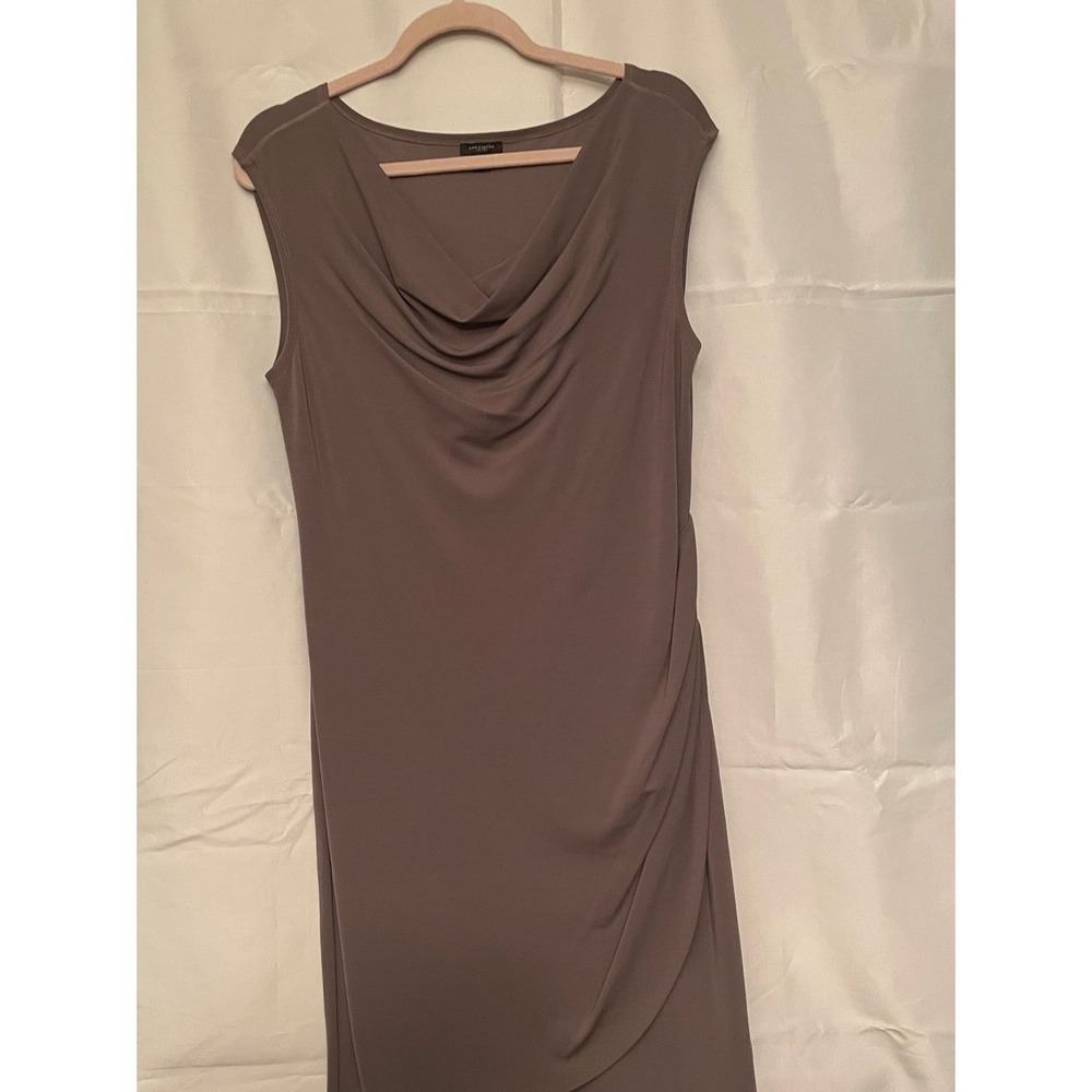Ann Taylor M Sleeveless Cowl Neck Women's Dress Taupe Classy Classic